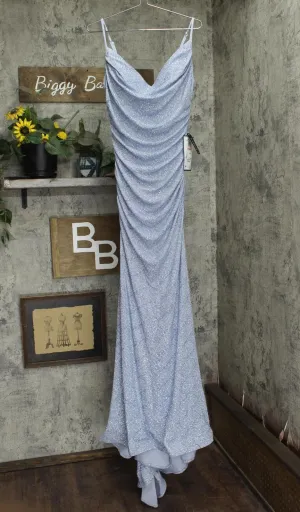 B Darlin Womens Trendy Plus Size Glitter-Knit Prom Dress Gown Light Blue 14W