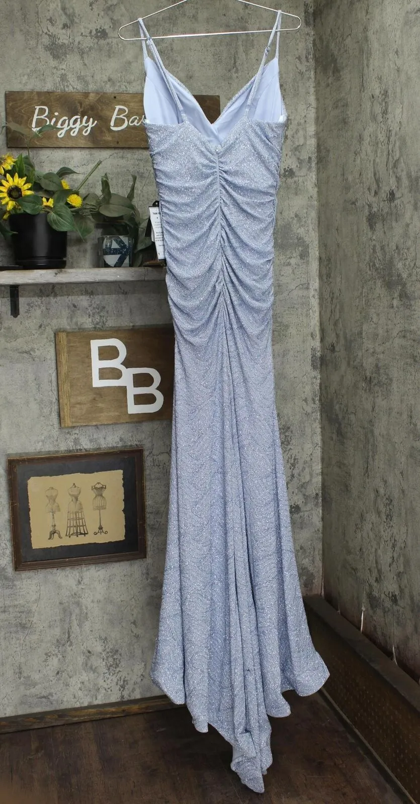 B Darlin Womens Trendy Plus Size Glitter-Knit Prom Dress Gown Light Blue 14W