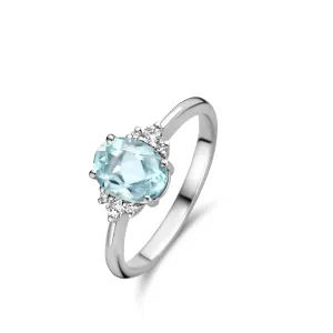 Bague avec motif - Or Blanc, Diamants et Aigue marine (063137IA)