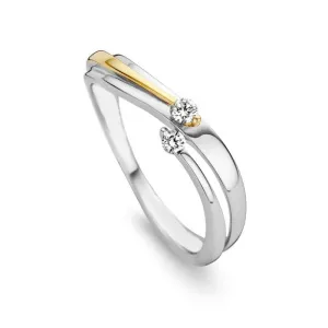 Bague avec motif - Or Jaune et Blanc, Diamants (GR2981BB)