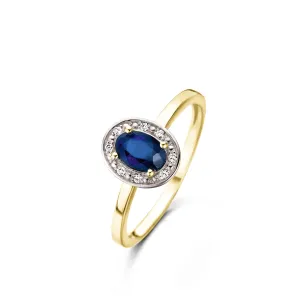 Bague entourage - Or Jaune et Blanc, Saphir Bleu et Diamants (054004SA)