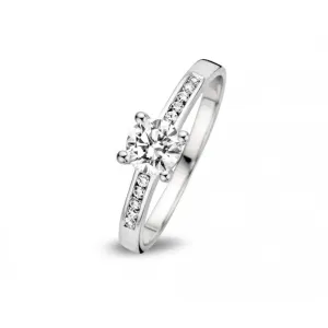 Bague solitaire accompagnée - Or Blanc, Zircons (GR3939WZ)