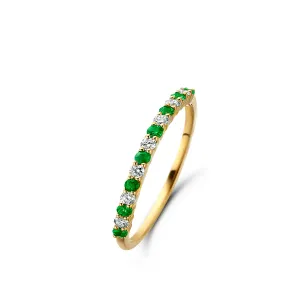 Bague style alliance - Or Jaune et Blanc, Diamants et Emeraude (061656EA)