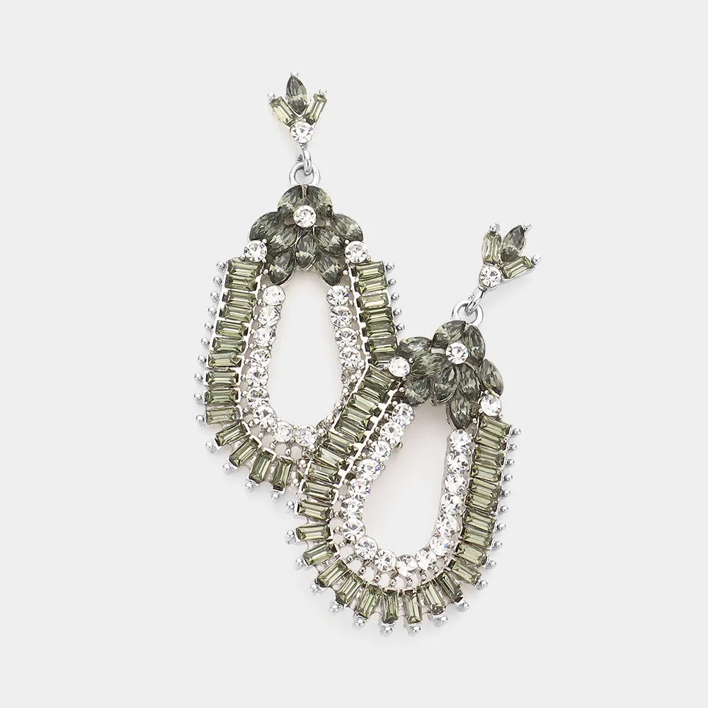 Baguette Cut Black Diamond Crystal Rhinestone Pageant Earrings | Prom Earrings | 593658