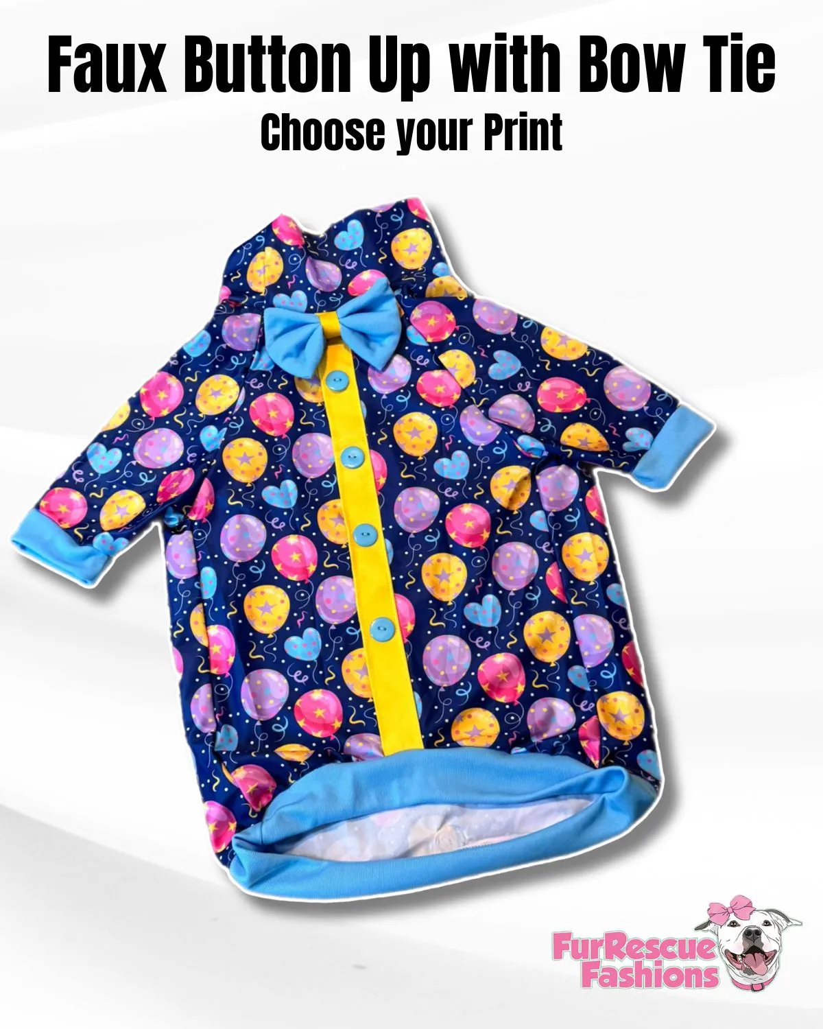 Ballon Pawty Faux Button Up Shirt with Bowtie - PAWjama with sleeves