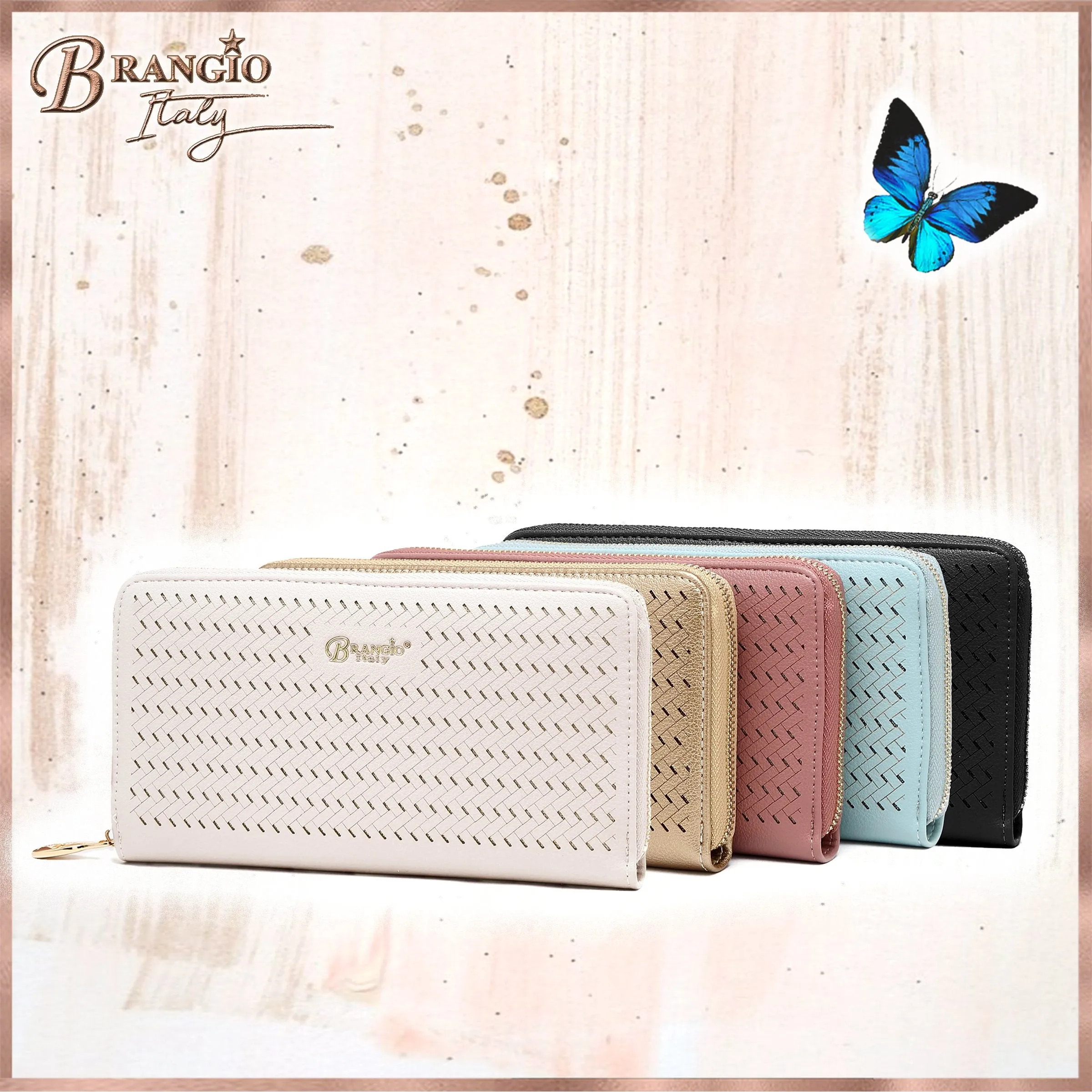 B.Angelo Woven Pattern Zip-Around Wristlet Wallet