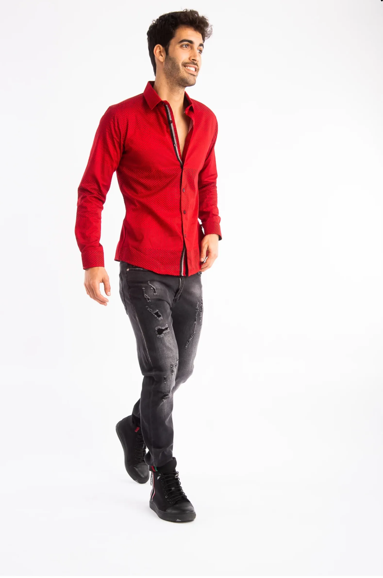 Barabas Mens Red Polka Dot Long Sleeve Button Up Casual Shirt