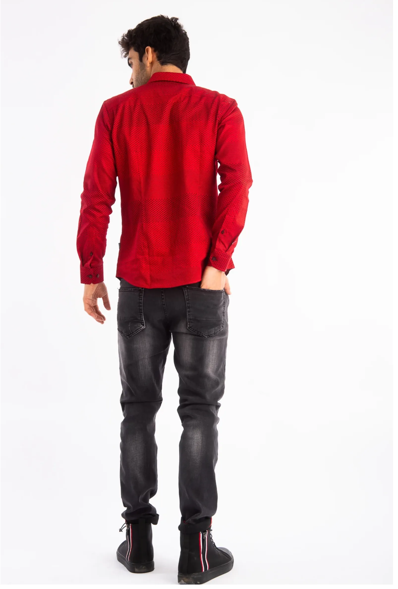 Barabas Mens Red Polka Dot Long Sleeve Button Up Casual Shirt