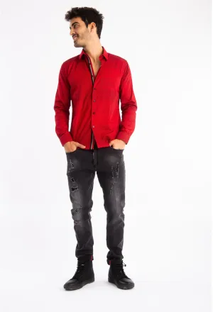 Barabas Mens Red Polka Dot Long Sleeve Button Up Casual Shirt