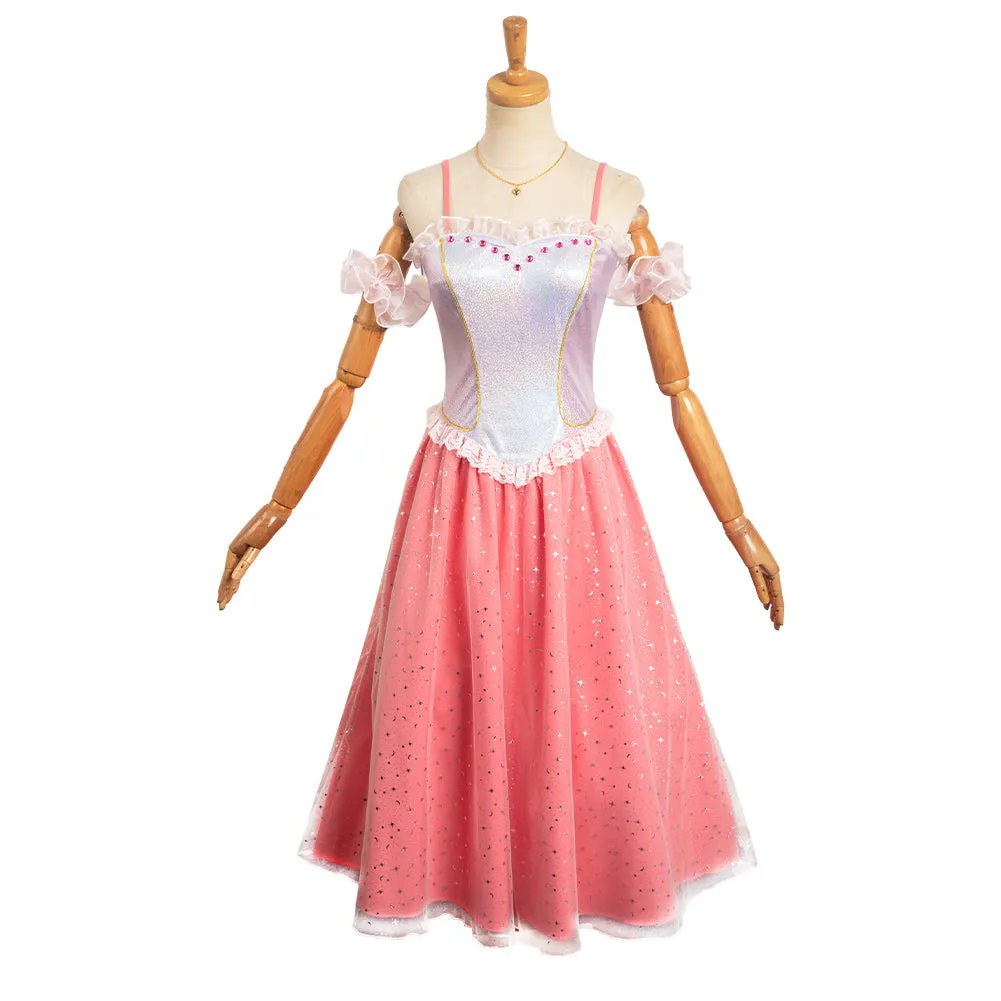 Barbie 2023 Clara Pink Dress Cosplay Costume Halloween Carnival Suit