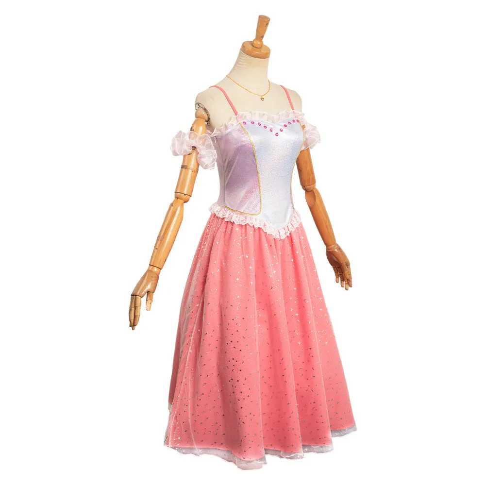 Barbie 2023 Clara Pink Dress Cosplay Costume Halloween Carnival Suit