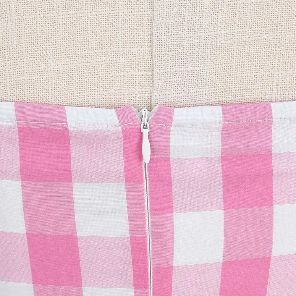 Barbie 2023 Margot Robbie Original Vintage Vacation Pink Plaid Dress Cosplay Costume Outfits