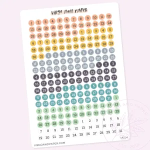 Beach Date Dot 1-31 Number Stickers