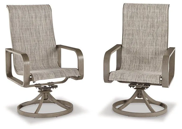 Beach Front Beige Sling Swivel Chair (Set of 2)