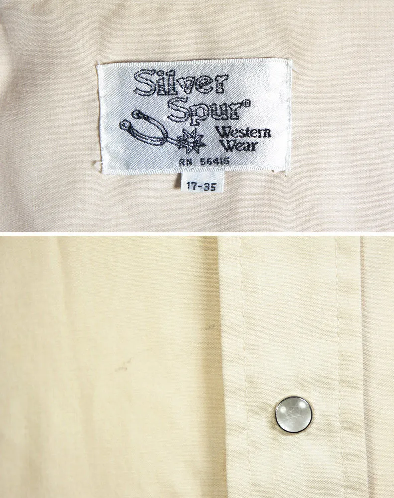 Beige Western Pearl Snap Shirt w/ Floral Yoke - Size L