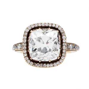 Bell & Bird Antique Cushion Cut Diamond Ring with Diamond Surround