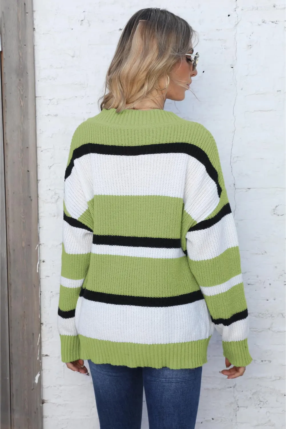 Belle Color Block V-Neck Dropped Shoulder Sweater
