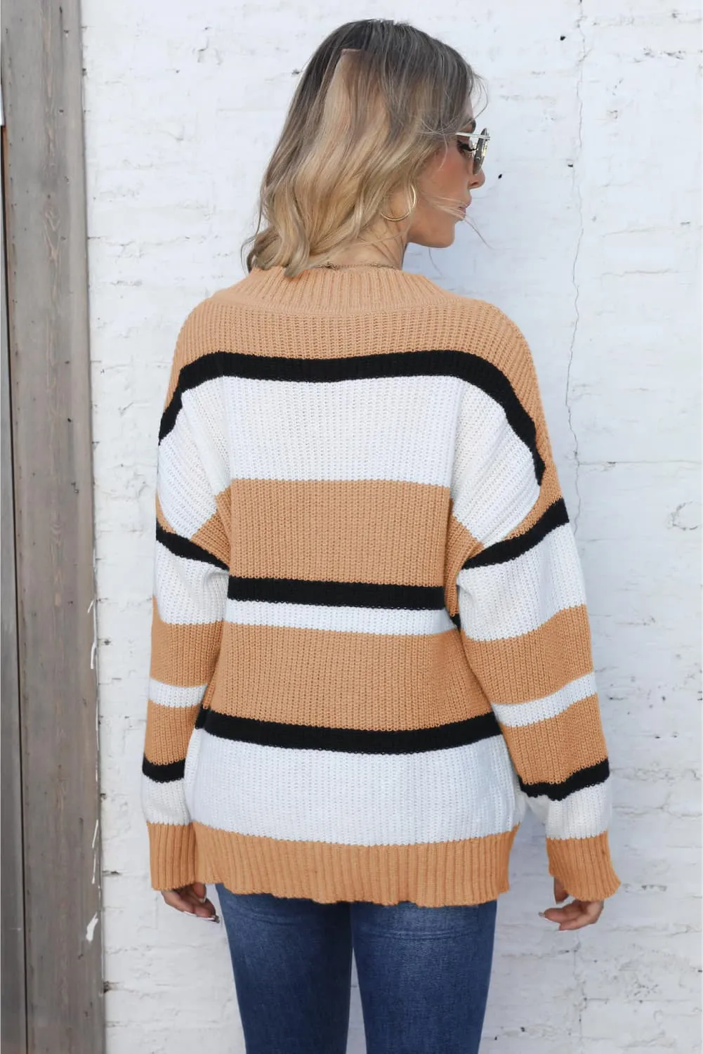 Belle Color Block V-Neck Dropped Shoulder Sweater