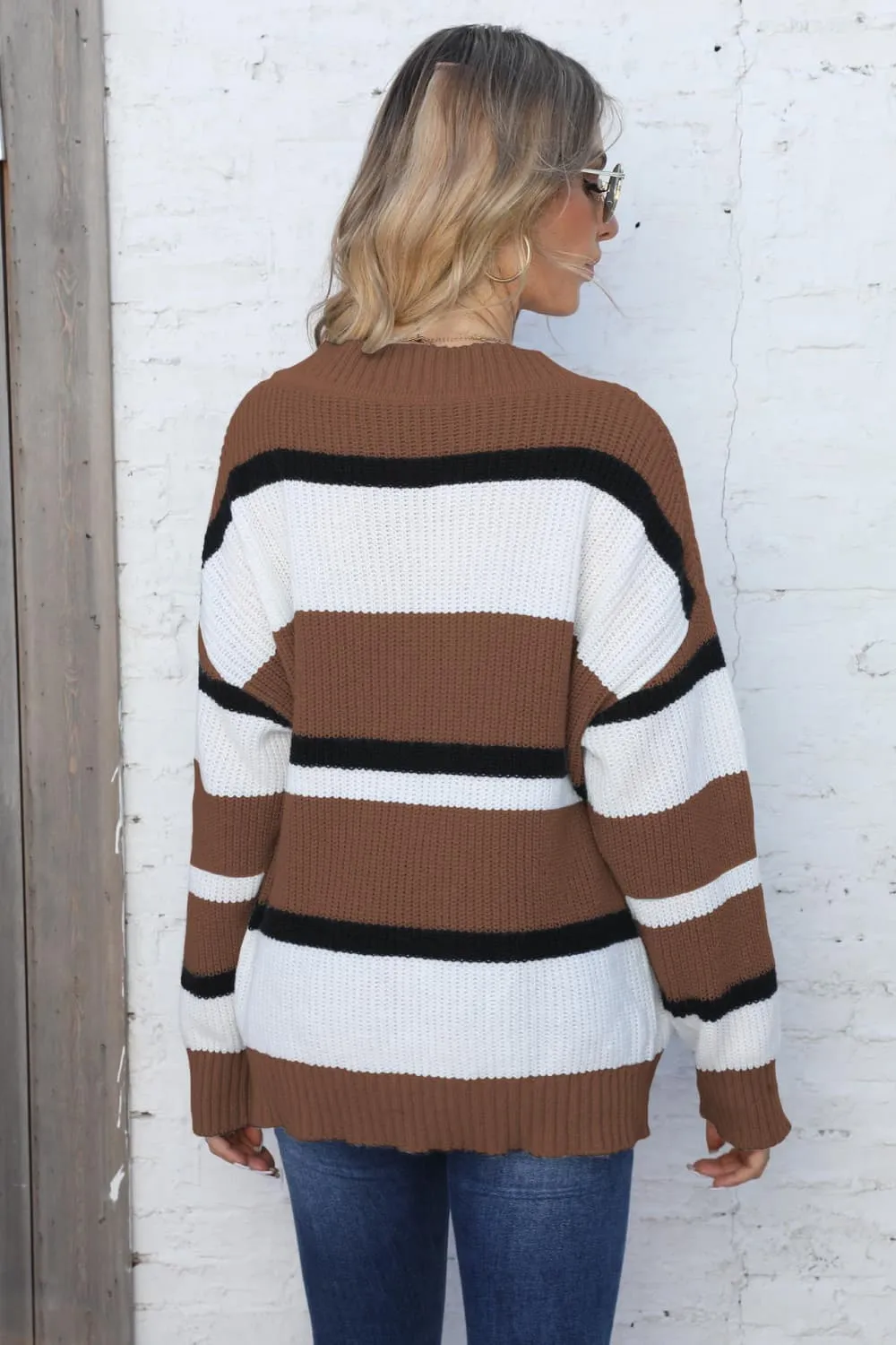 Belle Color Block V-Neck Dropped Shoulder Sweater