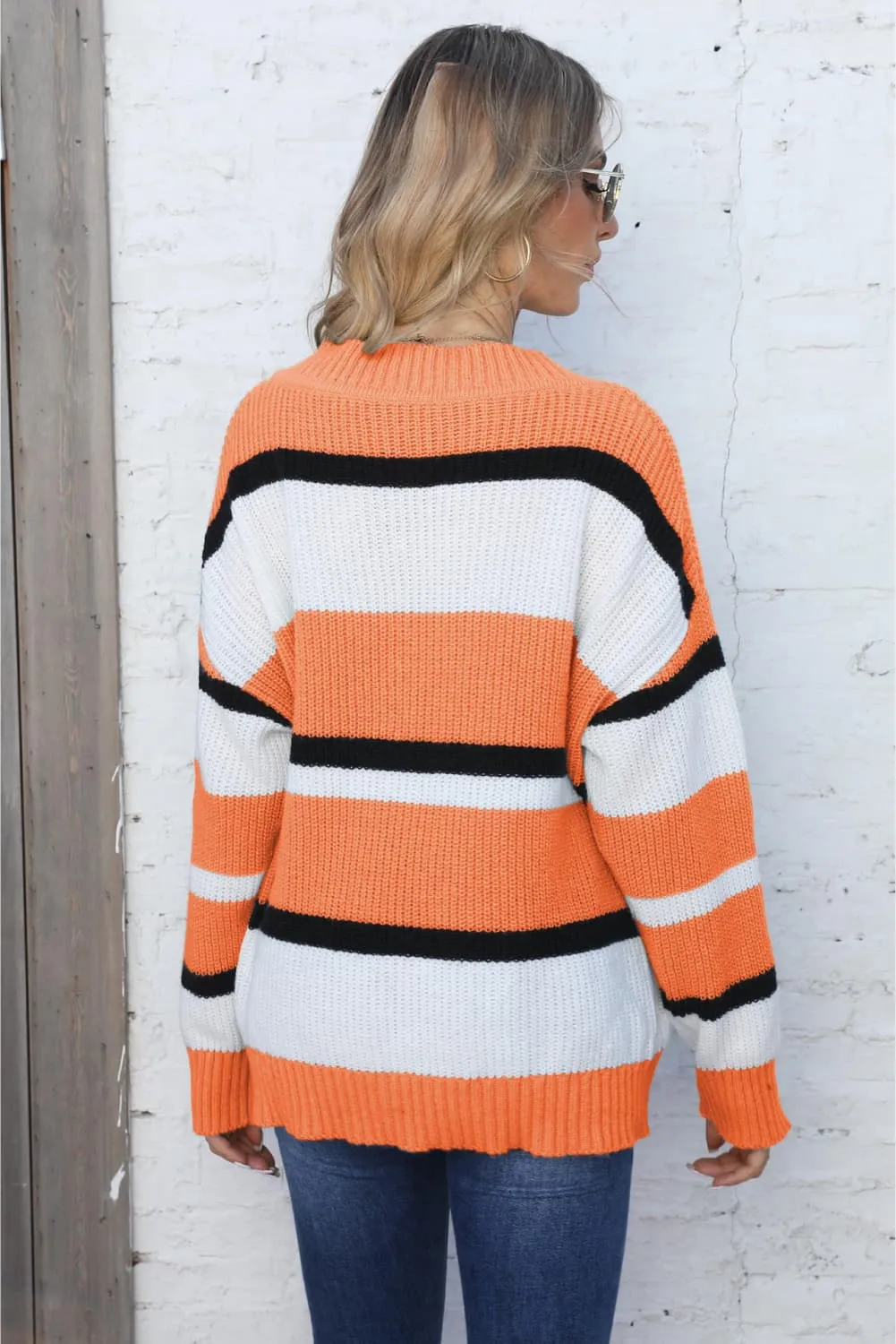 Belle Color Block V-Neck Dropped Shoulder Sweater