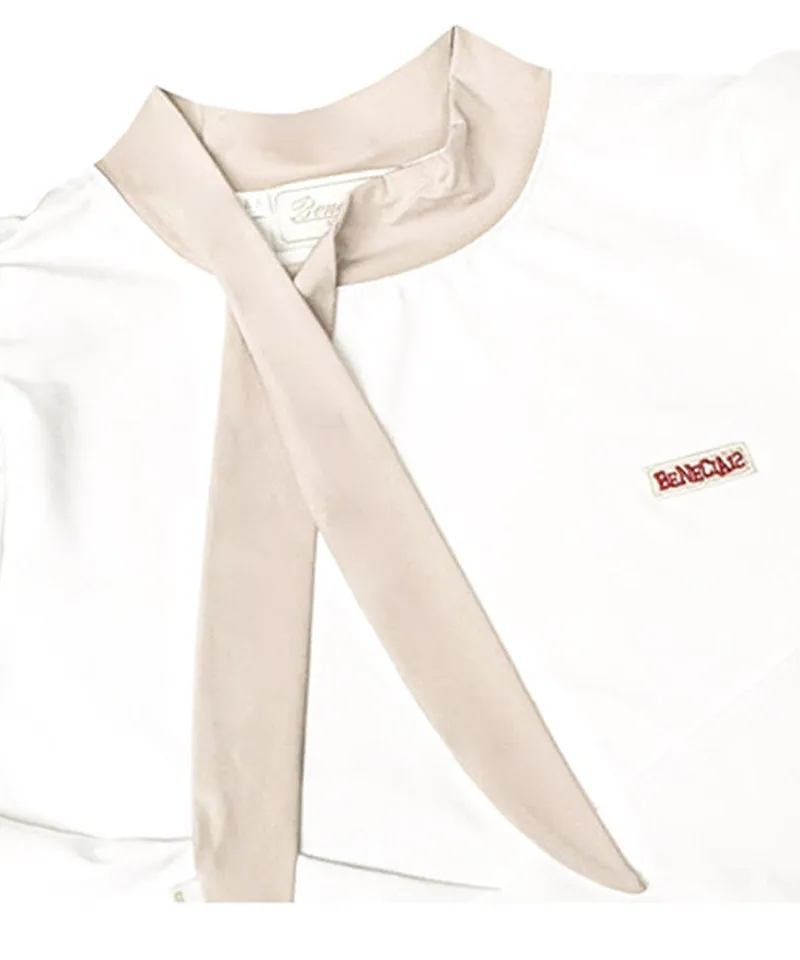 BENECIA 12 Puff Ribbon Neck Functional Tee - White