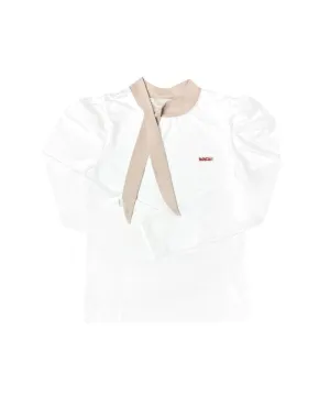 BENECIA 12 Puff Ribbon Neck Functional Tee - White