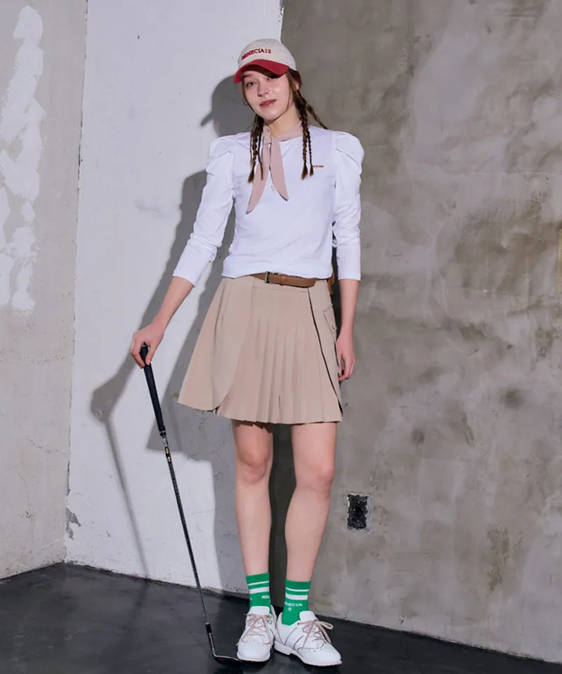 BENECIA 12 Puff Ribbon Neck Functional Tee - White