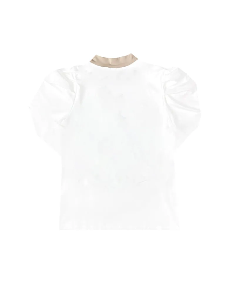 BENECIA 12 Puff Ribbon Neck Functional Tee - White