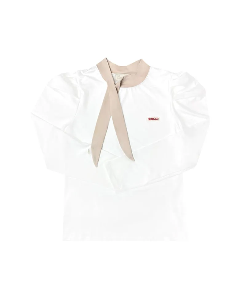 BENECIA 12 Puff Ribbon Neck Functional Tee - White