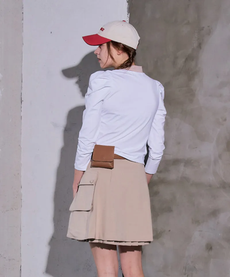 BENECIA 12 Puff Ribbon Neck Functional Tee - White