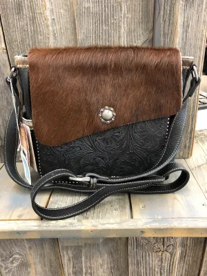 BGTR45G8360--Black Purse - Trinity Ranch Tooled/Hair