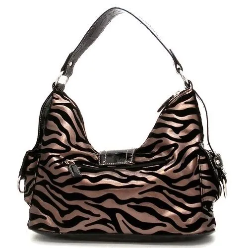 Black Animal Print velvet Belt studs Zebra Pockets hobo Satchel Bag Handbag Purs