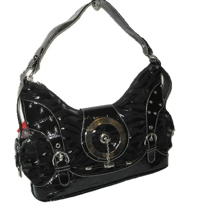 Black Animal Print velvet Belt studs Zebra Pockets hobo Satchel Bag Handbag Purs