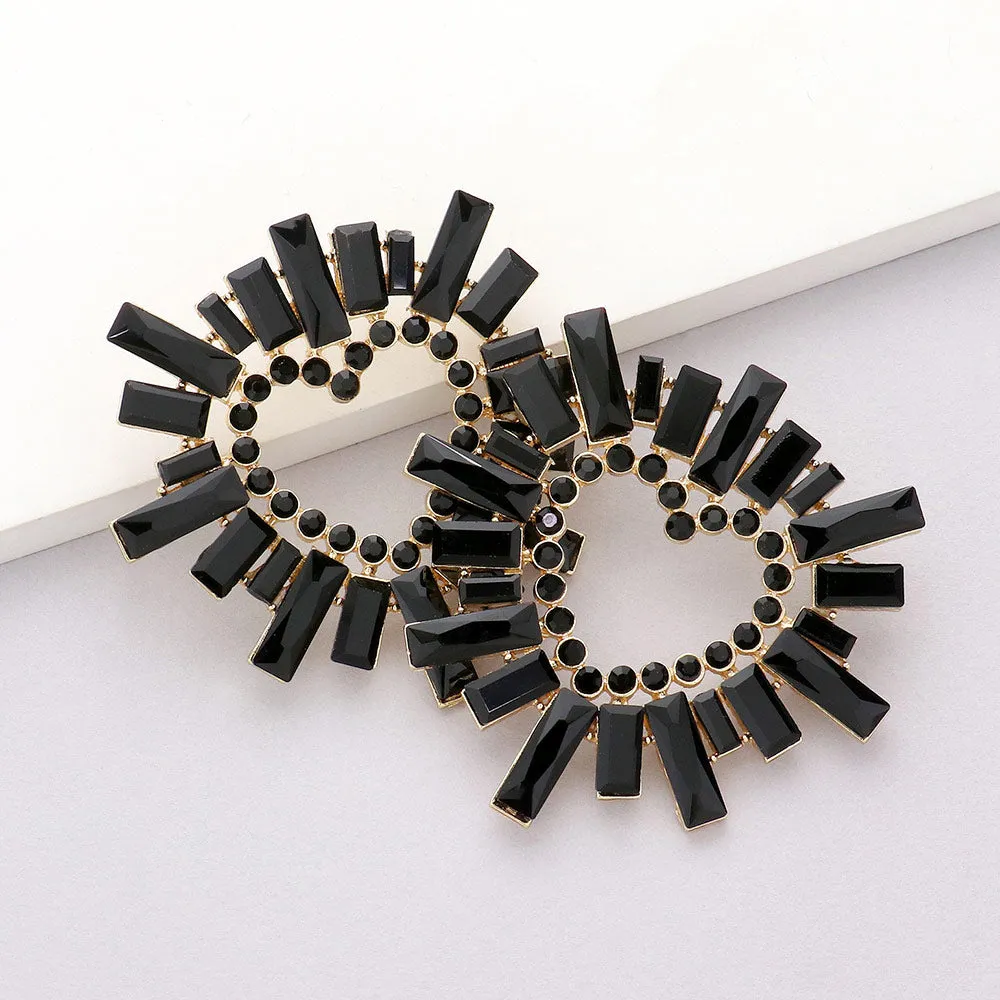 Black Crystal Stone Cluster Heart Pageant Earrings | Prom Earrings |  604435
