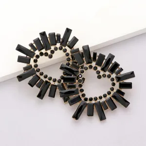 Black Crystal Stone Cluster Heart Pageant Earrings | Prom Earrings |  604435