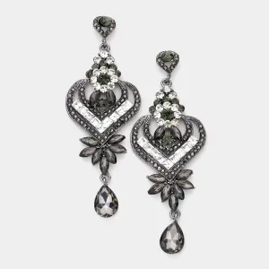 Black Diamond Crystal Heart and Teardrop Earrings | 544103