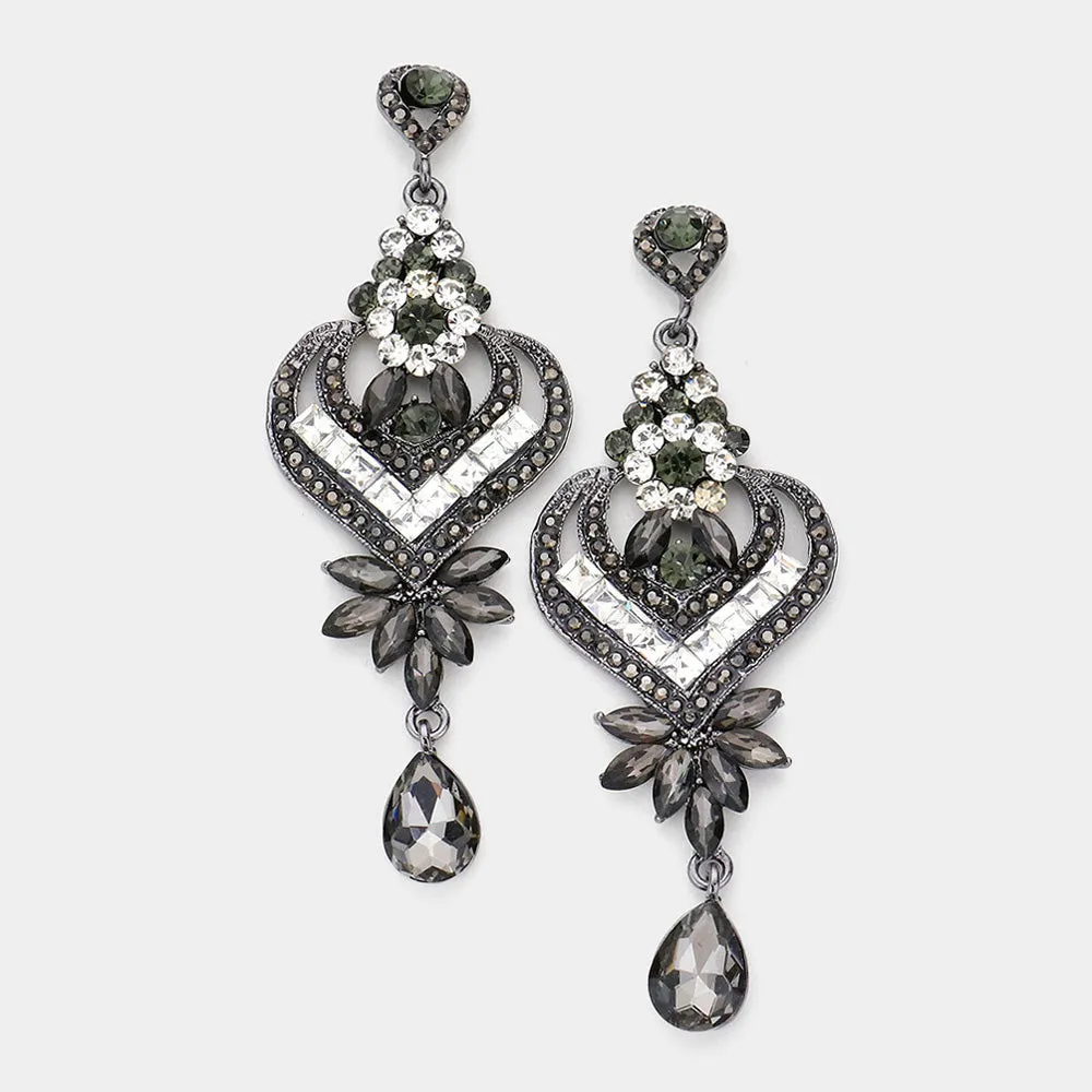Black Diamond Crystal Heart and Teardrop Earrings | 544103