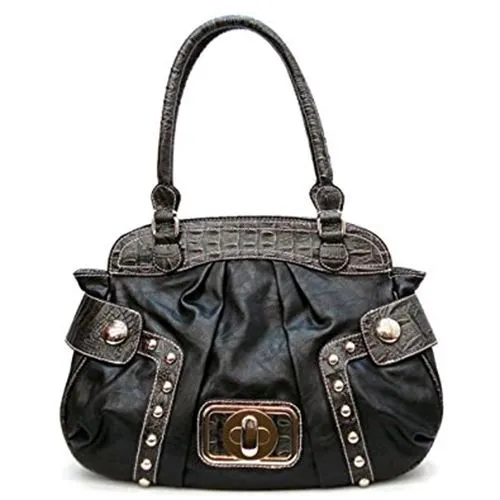 black lock crocdile satchel Bag Handbag Purse Designer Inspired studs tan
