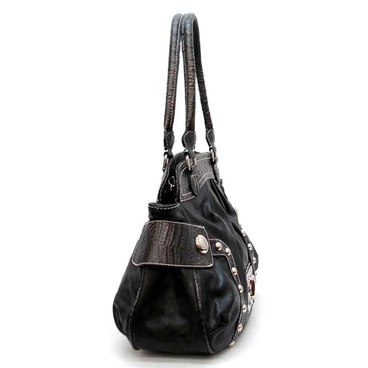 black lock crocdile satchel Bag Handbag Purse Designer Inspired studs tan