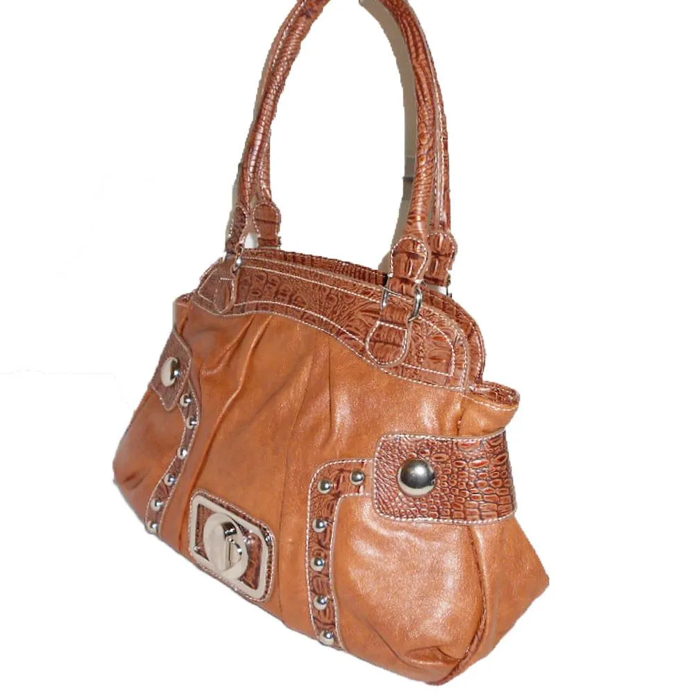 black lock crocdile satchel Bag Handbag Purse Designer Inspired studs tan