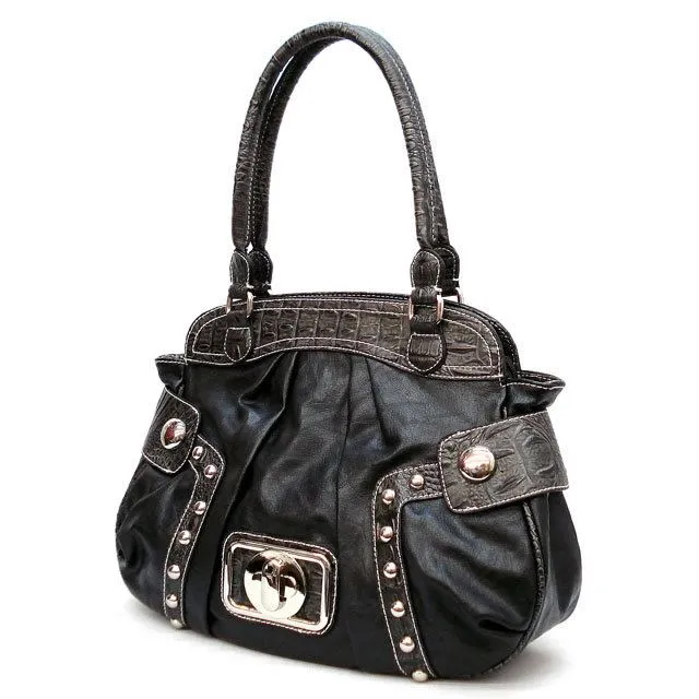 black lock crocdile satchel Bag Handbag Purse Designer Inspired studs tan