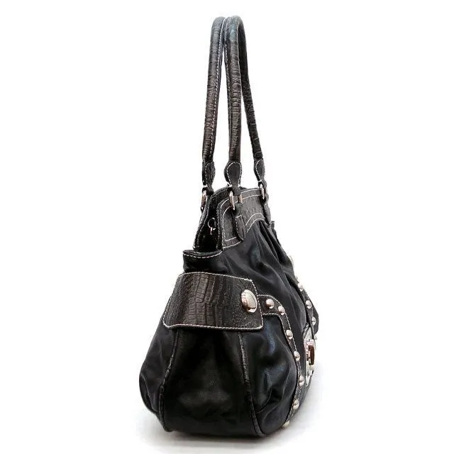 black lock crocdile satchel Bag Handbag Purse Designer Inspired studs tan