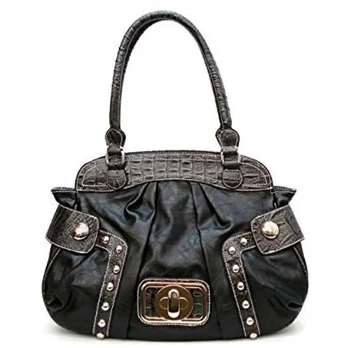 black lock crocdile satchel Bag Handbag Purse Designer Inspired studs tan