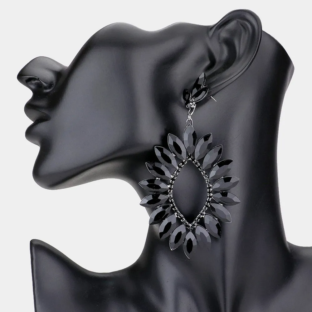 Black Marquise Stone Cluster Open Center Earrings | Pageant Earrings | 569329