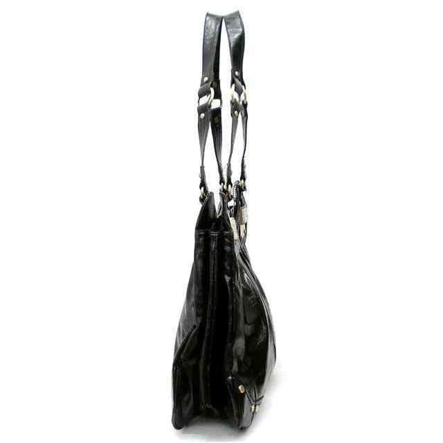 Black Shoulder Satchel Bag Handbag Purse rhinestone designer Inspired pockets