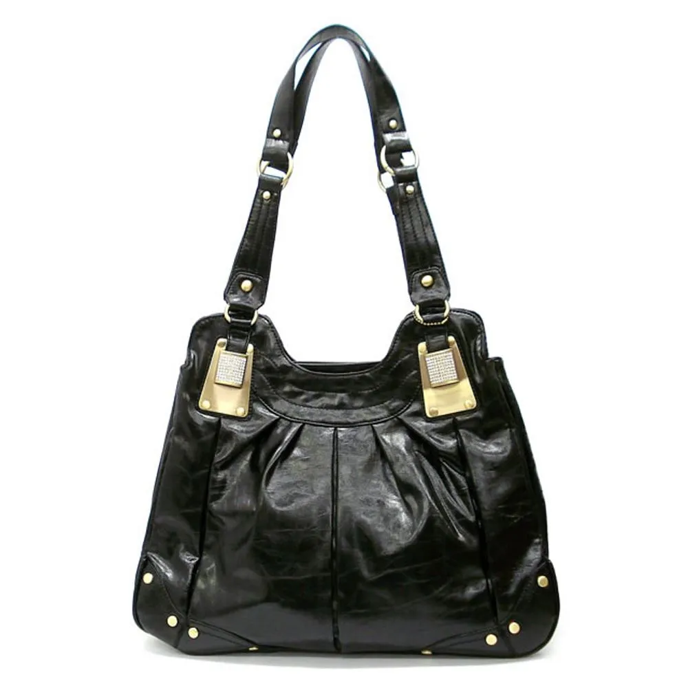 Black Shoulder Satchel Bag Handbag Purse rhinestone designer Inspired pockets