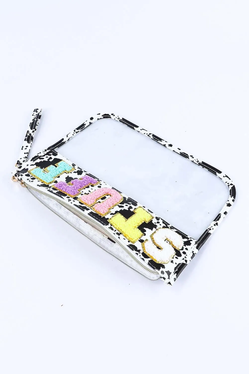 Black STUFF Animal Print Transparent Zipped Handbag