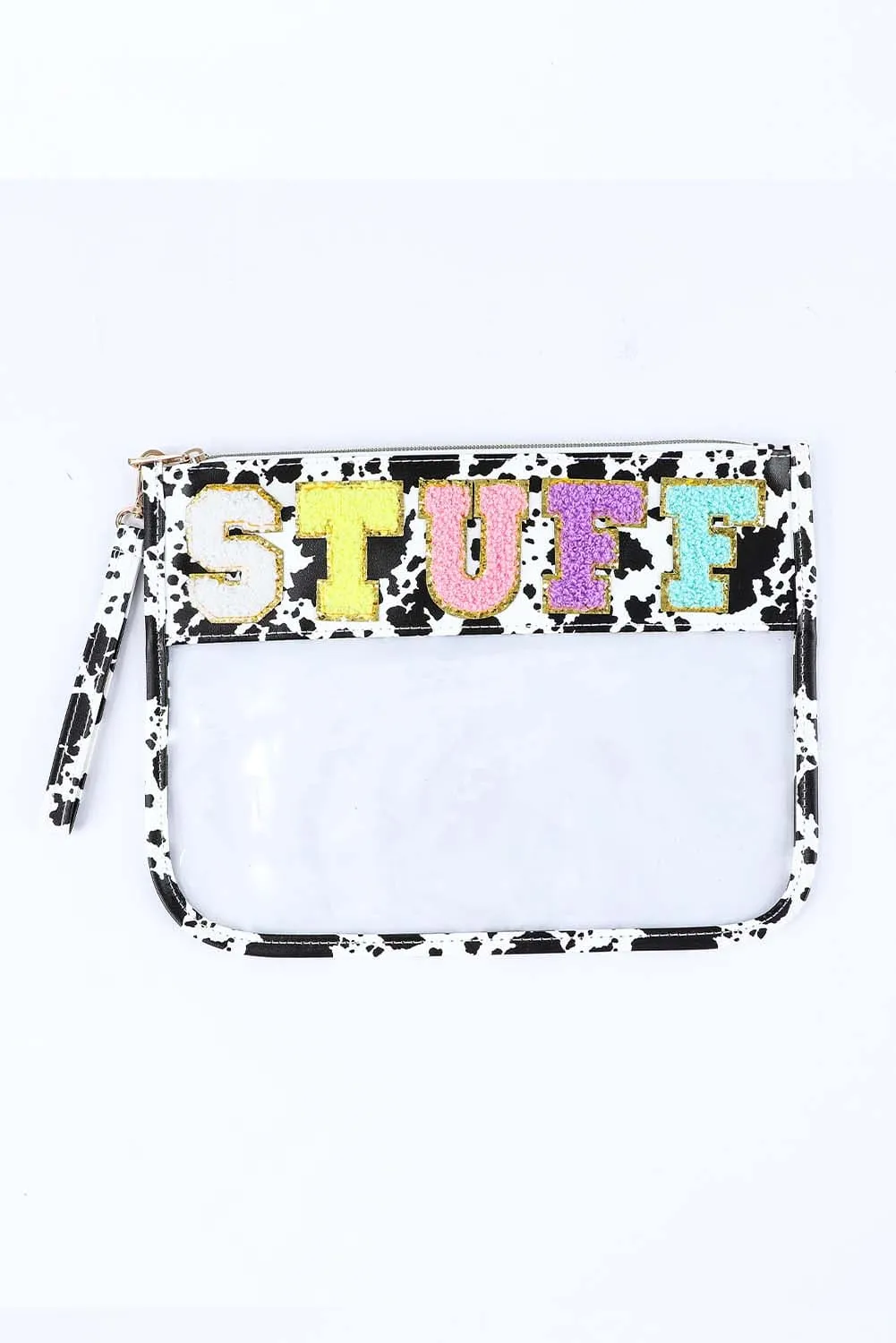 Black STUFF Animal Print Transparent Zipped Handbag