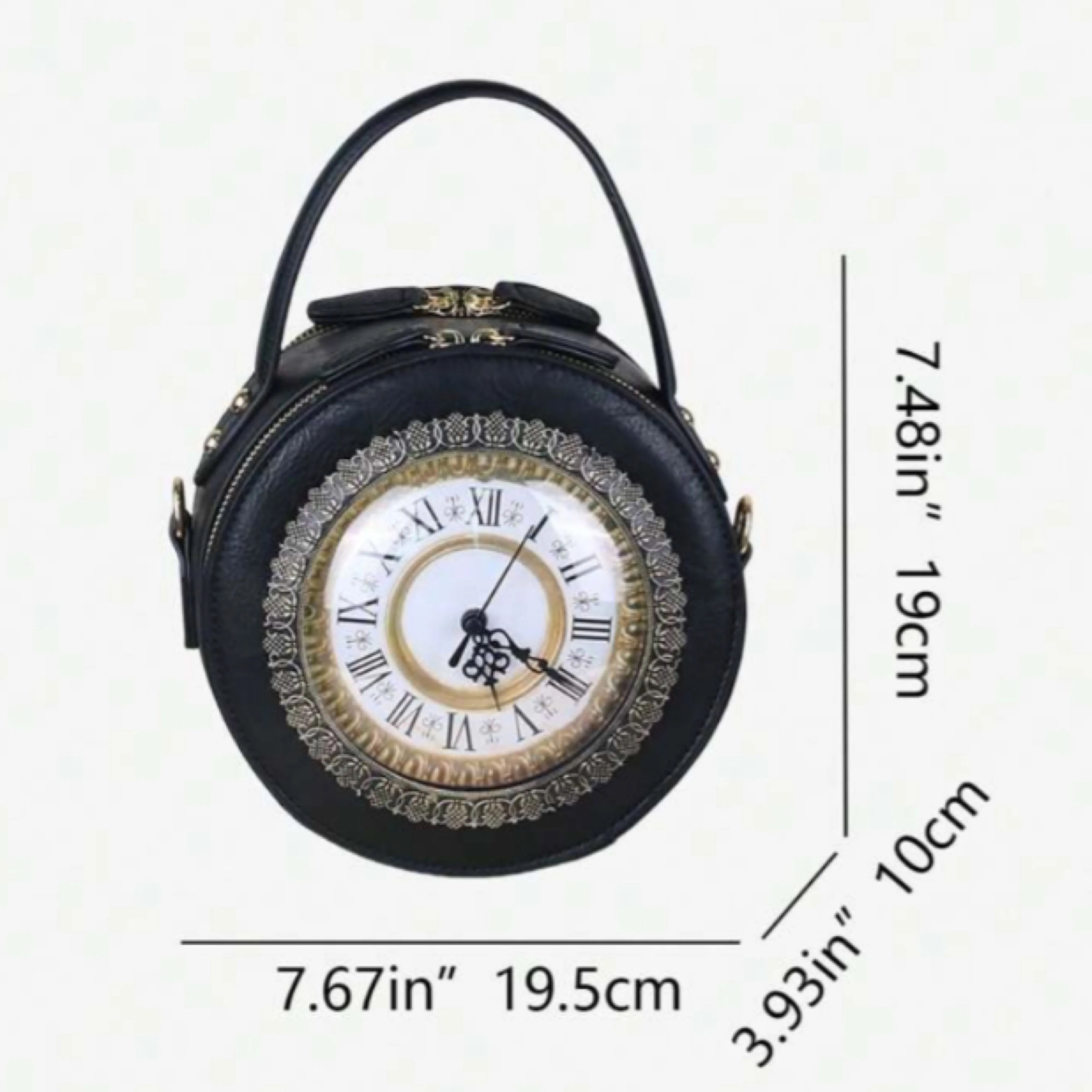 Black Vintage Clock Handbag