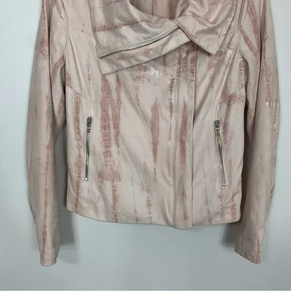 Blank NYC Pink Tie Dye Faux Suede Drape Front Moto Jacket Size Medium